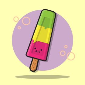 دانلود وکتور بستنی کارتونی زیبا با صورت ناز بستنی کاوایی در الف