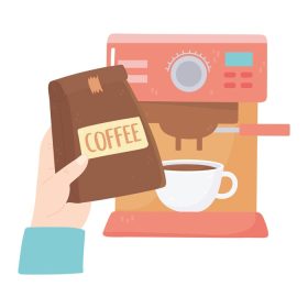 دانلود وکتور روز جهانی دست قهوه با تصویر وکتور فنجان و ماشین بسته