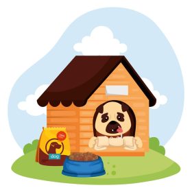 دانلود وکتور سگ ناز در خانه چوبی و غذا