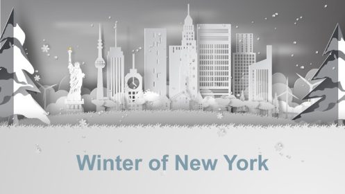 دانلود وکتور کاغذ هنر سفر زمستان و فصل برف از مکان های معروف جهان شهر نیویورک وکتور آمریکا