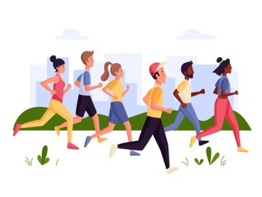 دانلود وکتور دوندگان ماراتن مردان و زنان دویدن در فضای باز
