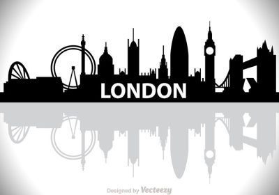 دانلود تصویر برداری از منظره شهر لندن به صورت سیلوئت با انعکاس
