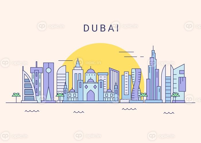 دانلود وکتور افق شهر دبی به سبک وکتور مسطح
