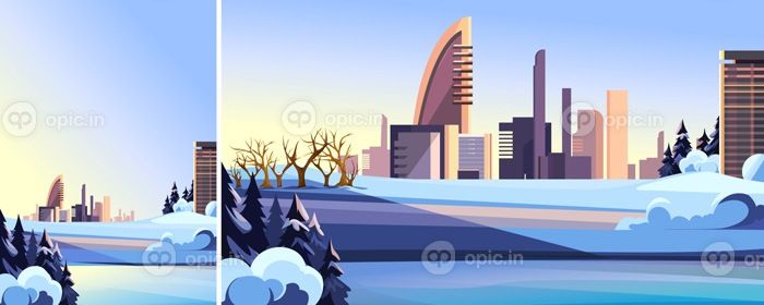 دانلود وکتور با فرمت های مختلف تصویرسازی با شهر در فصل زمستان