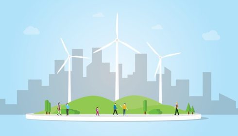 دانلود وکتور مفهوم توربین بادی در شهر برای انرژی انرژی