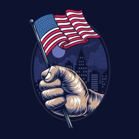دانلود وکتور دست های افرادی که پرچم ایالات متحده را در وسط شهر در دست دارند