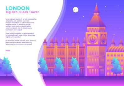 دانلود وکتور رنگ برج ساعت عالی بیگ بن لندن متن قابل ویرایش به سبک تخت مدرن مناسب برای تور هدر وب و تجارت مسافرتی یا سایر نیازها