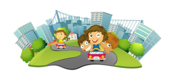 دانلود وکتور تصویر کودکان ماشین سواری در پارک شهر