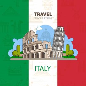 دانلود وکتور نشانه های ایتالیایی معماری تاریخی در پس زمینه پرچم با پس زمینه بدون درز موضوع سفر در اروپا