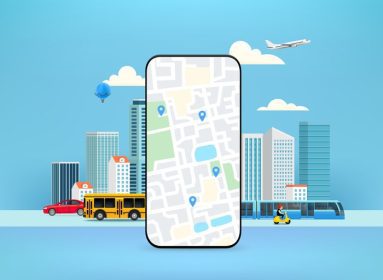 دانلود وکتور گوشی هوشمند با نقشه شهر و مفهوم برنامه نقشه اشاره گر