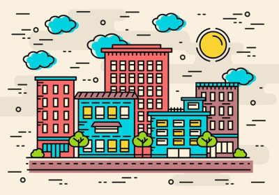 دانلود وکتور عناصر طراحی شهر به سبک خطی وکتور برای برچسب پوستر کارت تبریک وب سند و سایر سطوح تزئینی