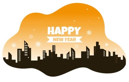 دانلود وکتور مناظر شهری ساختمان شهر کارت تبریک سال نو