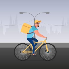 دانلود وکتور تحویل غذا با دوچرخه پسر دوچرخه سواری در