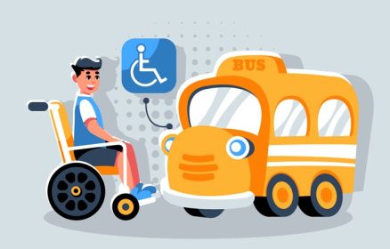 دانلود وکتور مردان دارای معلولیت رمپ ویلچر برای سوار شدن به اتوبوس ارائه شده است