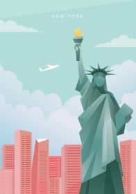 دانلود وکتور شهر نیویورک قدیمی با تصویر برجسته مجسمه آزادی