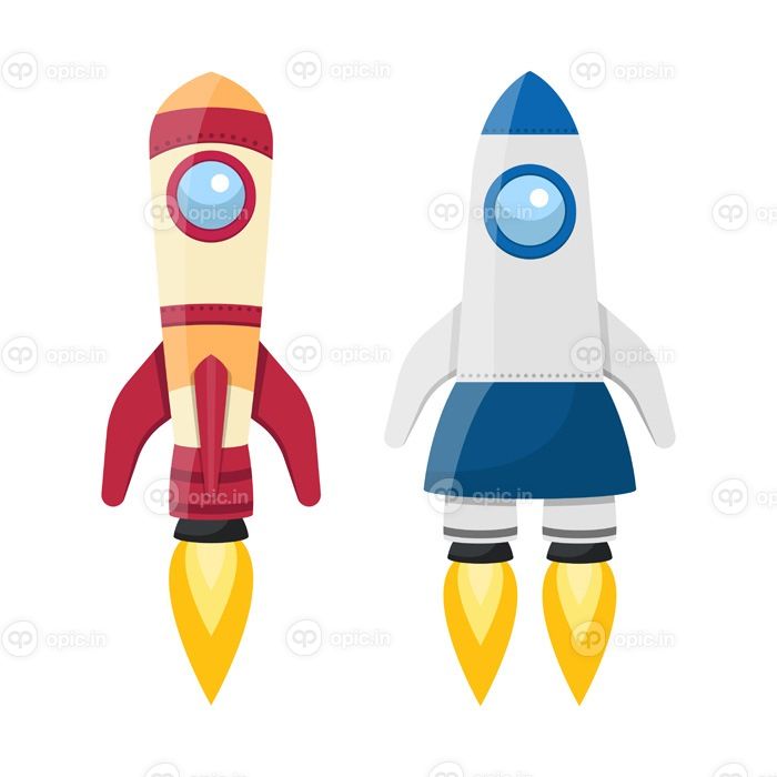 دانلود وکتور طراحی مسطح هنری سفینه فضایی در حال پرواز در فضا جدا شده در پس زمینه سفید