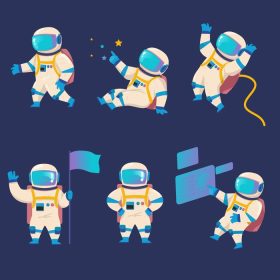 دانلود وکتور شخصیت فضانورد در حال کاوش مجموعه فضای بیرونی