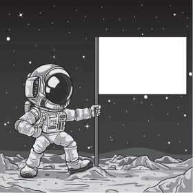 دانلود وکتور فضانورد در حال برافراشتن پرچم در ماه