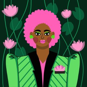 دانلود وکتور دختری با موهای آفریقایی در کت سبز