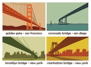 دانلود مجموعه وکتور چهار شهر آمریکا با پل مناظر وکتور قدیمی