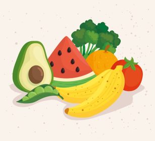 دانلود وکتور غذای سالم سبزیجات و میوه های تازه
