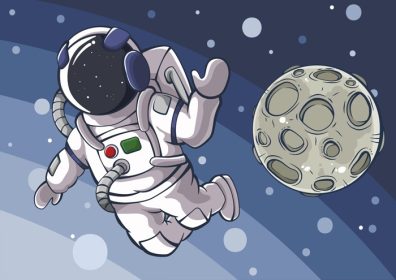 دانلود وکتور کارتون فضانورد و ماه در فضا