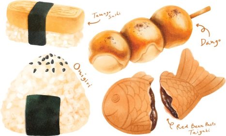 دانلود مجموعه وکتور تصاویر عناصر نقاشی شده با آبرنگ غذای ژاپنی