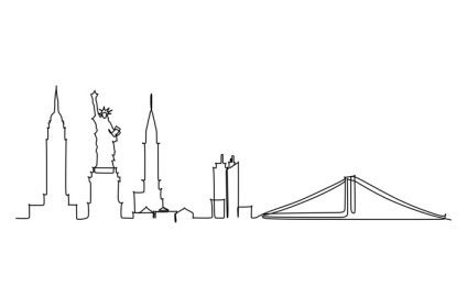 دانلود وکتور رسم خطوط پیوسته شهر نیویورک آمریکا خط ساده