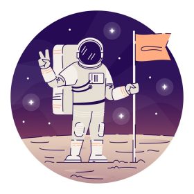 دانلود وکتور فضانورد قرار دادن پرچم روی ماه نماد مفهومی فضانورد