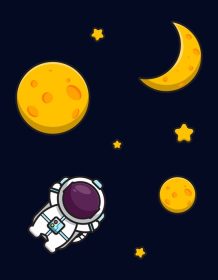 دانلود وکتور فضاهای پرنده شخصیت طلسم فضانورد ناز با تصویر وکتور کارتونی ماه و ستاره زرد