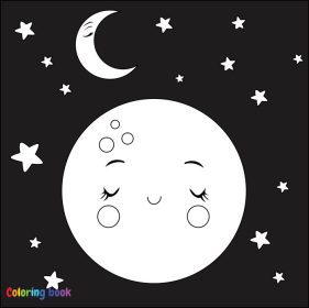 دانلود وکتور کارتون ناز ماه و ستاره در فضا سیاه و سفید