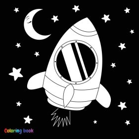 دانلود وکتور کارتونی ناز موشک فضایی وکتور سیاه و سفید
