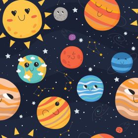 دانلود وکتور الگوی بدون درز زیبا برای کودکان با سیارات و فضا