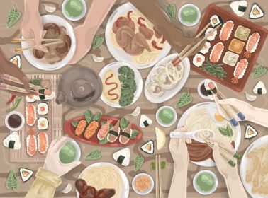 دانلود وکتور غذای شرقی آسیایی ناهار ژاپنی ست غذای چینی