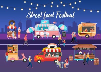 دانلود وکتور پوستر جشنواره غذای خیابانی وکتور قالب شهر جشنواره