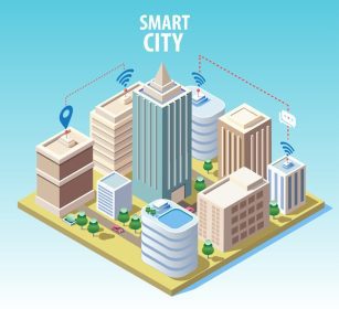 دانلود وکتور مفهوم فناوری شهر هوشمند ایزومتریک