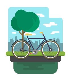 دانلود وکتور تصویر رنگارنگ در مورد دوچرخه ای زیبا که در پارک نزدیک شهر قرار گرفته است