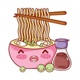 دانلود وکتور کاوائی سوپ رشته فرنگی و نخود غذای کارتون ژاپنی تصویر وکتور سوشی و رول