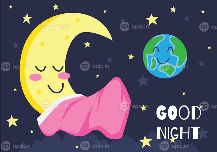 دانلود وکتور کارت شب بخیر با تصویر برداری از ابرهای ماه خفته زیبا و یک تصویر زمین