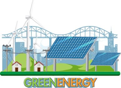 دانلود وکتور انرژی سبز تولید شده توسط توربین بادی و پنل خورشیدی