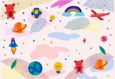 دانلود وکتور روز شاد کودکانه پس زمینه ترسیم شده با فضای کپی
