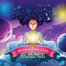 دانلود وکتور روز جهانی زن و دختر در مفهوم علم با