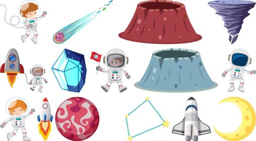 دانلود وکتور جدا شده بازی فضایی فانتزی مجموعه اشیاء و عناصر