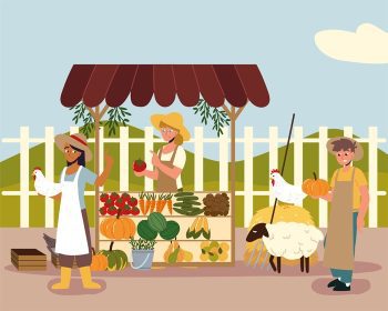 دانلود وکتور کشاورزان فروش غذاهای ارگانیک محلی