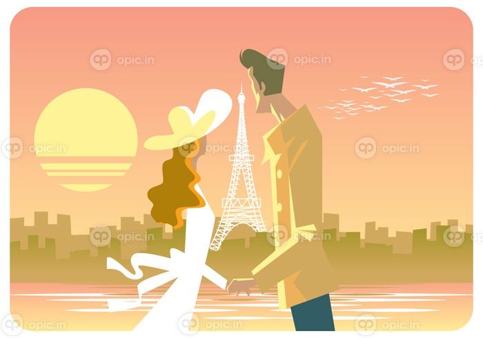 دانلود وکتور زوج عاشقانه در پاریس