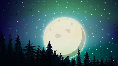 دانلود وکتور منظره شب با ماه زرد بزرگ آسمان آبی پرستاره و