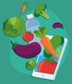 دانلود وکتور گوشی هوشمند روی غذای سالم