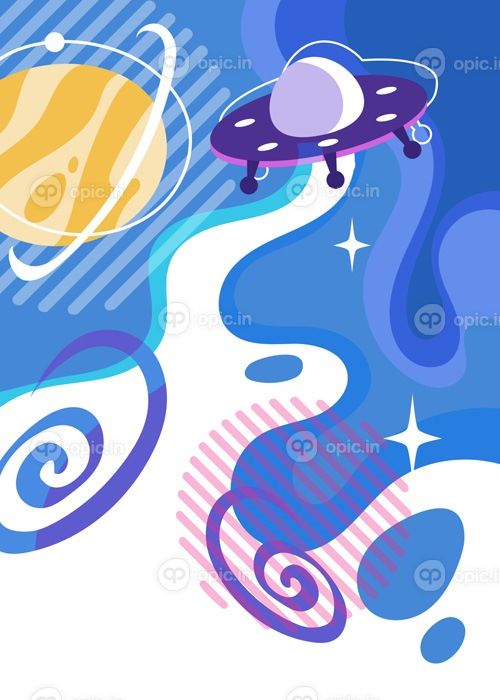 دانلود وکتور پوستر با بشقاب پرنده در فضای بیرونی