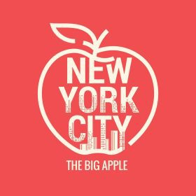 دانلود وکتور سیب بزرگ نماد شهر نیویورک با پس‌زمینه خط افق عالی برای چاپ پوستر تی‌شرت نشان برچسب طلسم و چاپ هنری