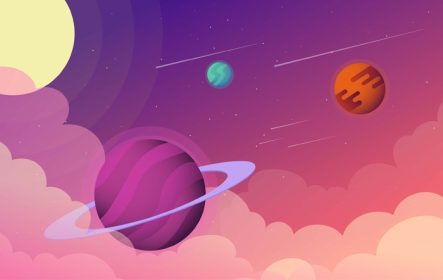 دانلود وکتور تصویر فضای علمی تخیلی با سیارات طراحی شده برای برچسب پوستر کارت تبریک سند وب و سایر سطوح تزئینی